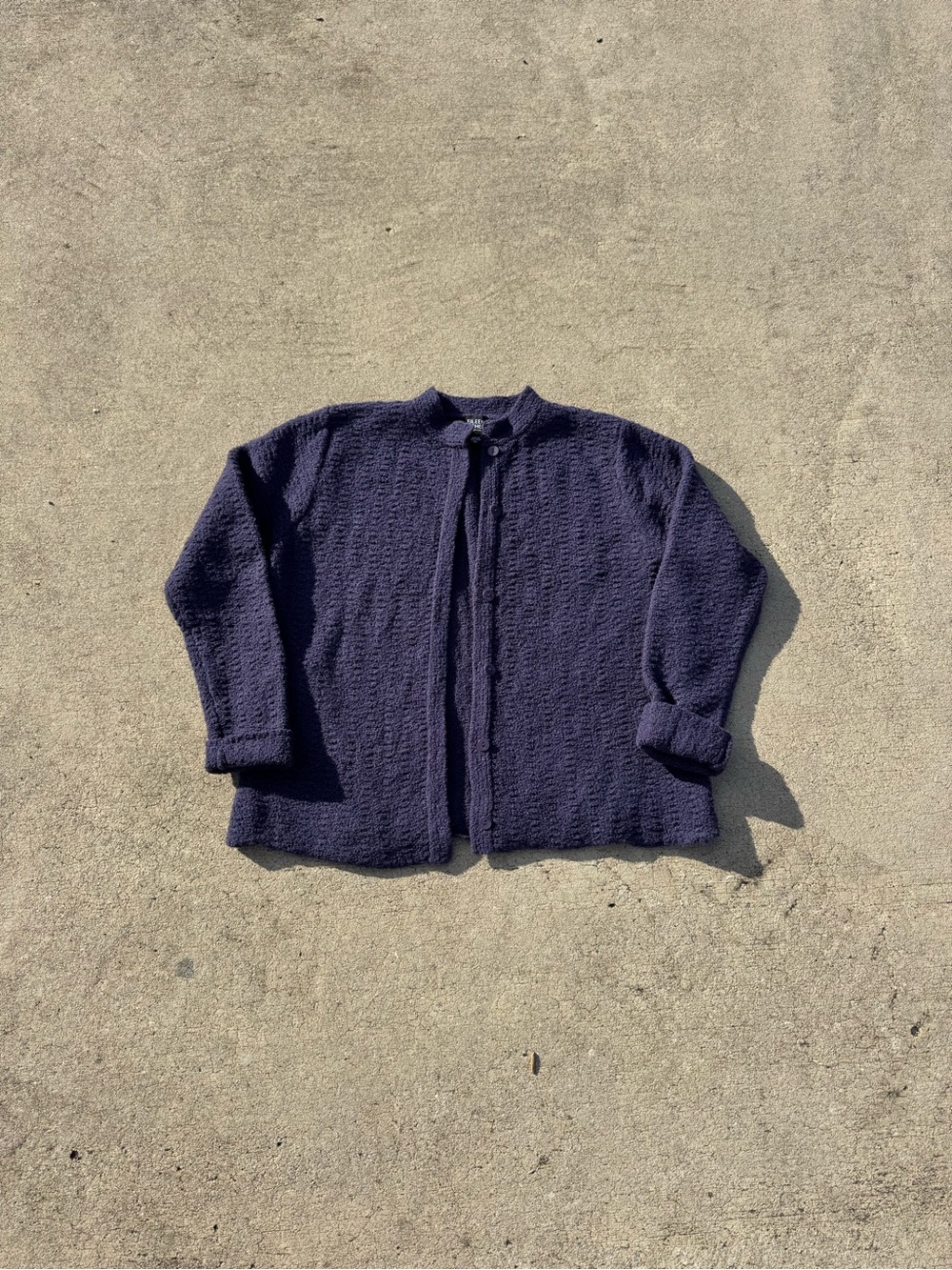 Vintage Eileen Fisher Wool Boucle Mock Neck Cardigan Jacket Purple PL